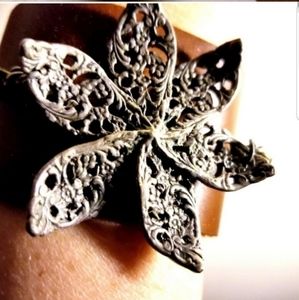 Oxidized Sterling Silver & Leather Cuff Bracelet